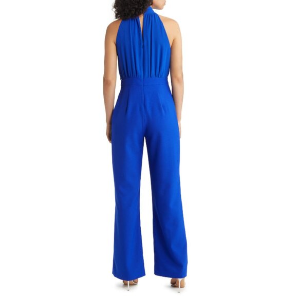 VINCE CAMUTO Women's Chiffon Bow Halter Jumpsuit, Blue NWT - Picture 3 of 8